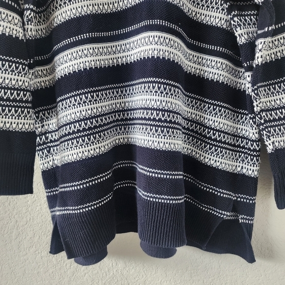 Vince Cotton Knit Striped V-neck Oversized Tunic Sweater Top Black Minimalist XL - Picture 8 of 11